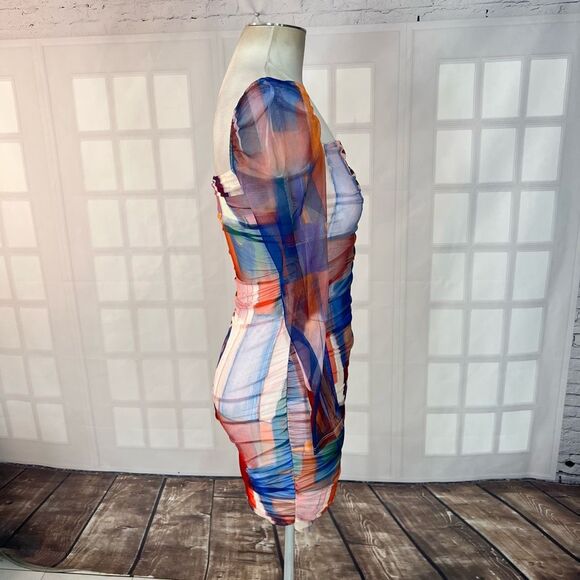 Princess poly multicolored long sleeve ruched body con mini dress size 4 - Picture 8 of 15